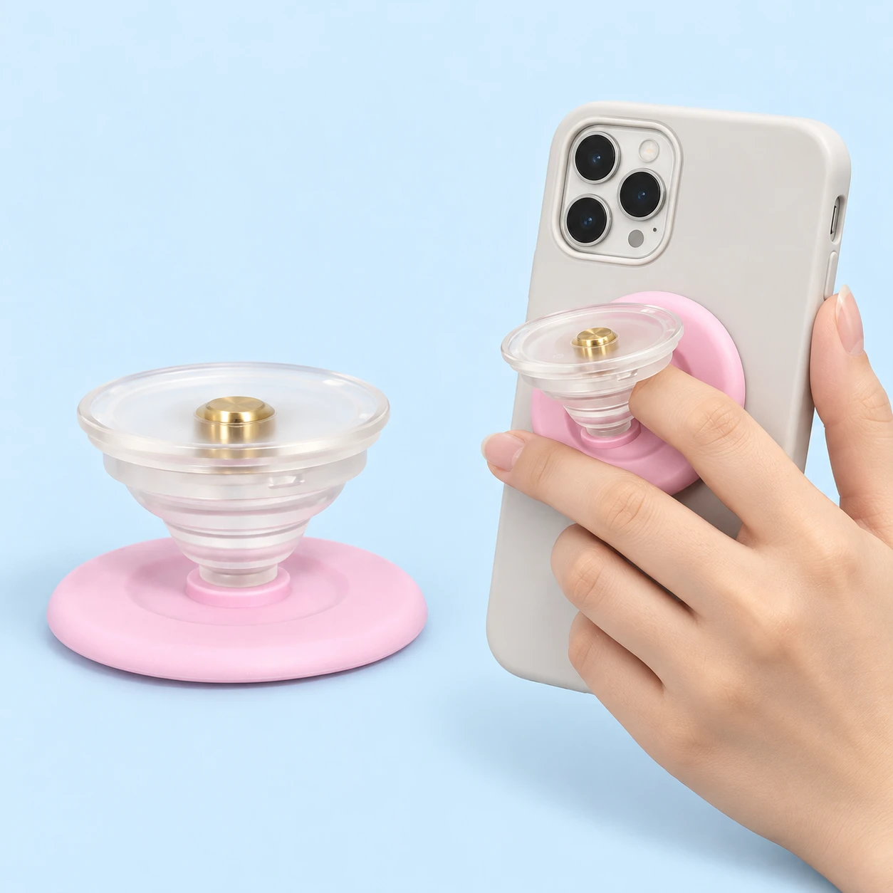 Pink Clear-Stem Hub Phone Grip