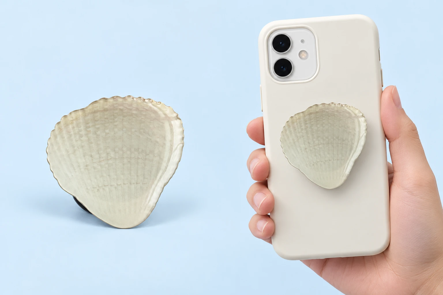 Cream Shell-Shaped Expandable Phone Grip
