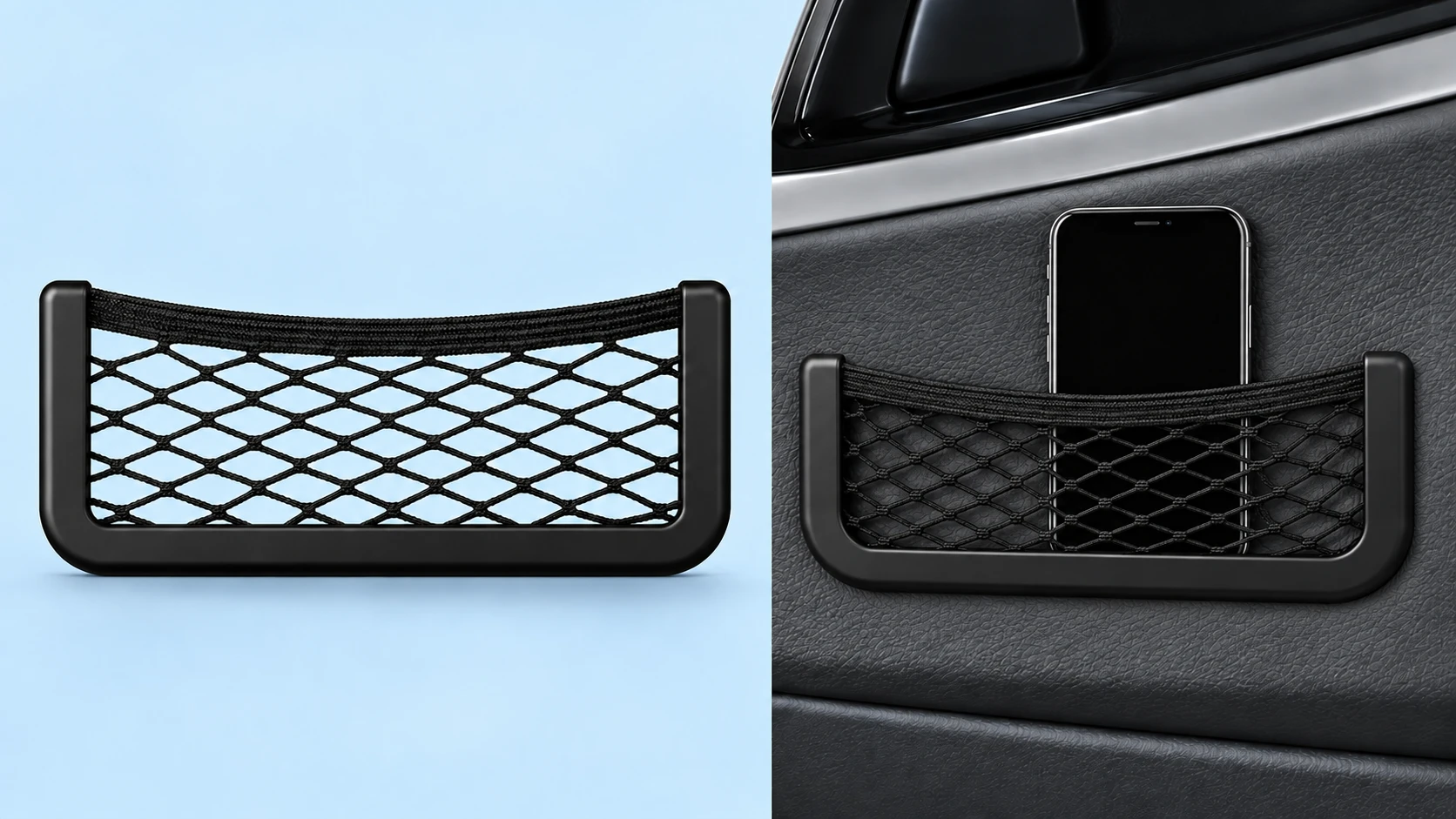 Black U-Frame Vehicle Phone Mesh Pocket photo