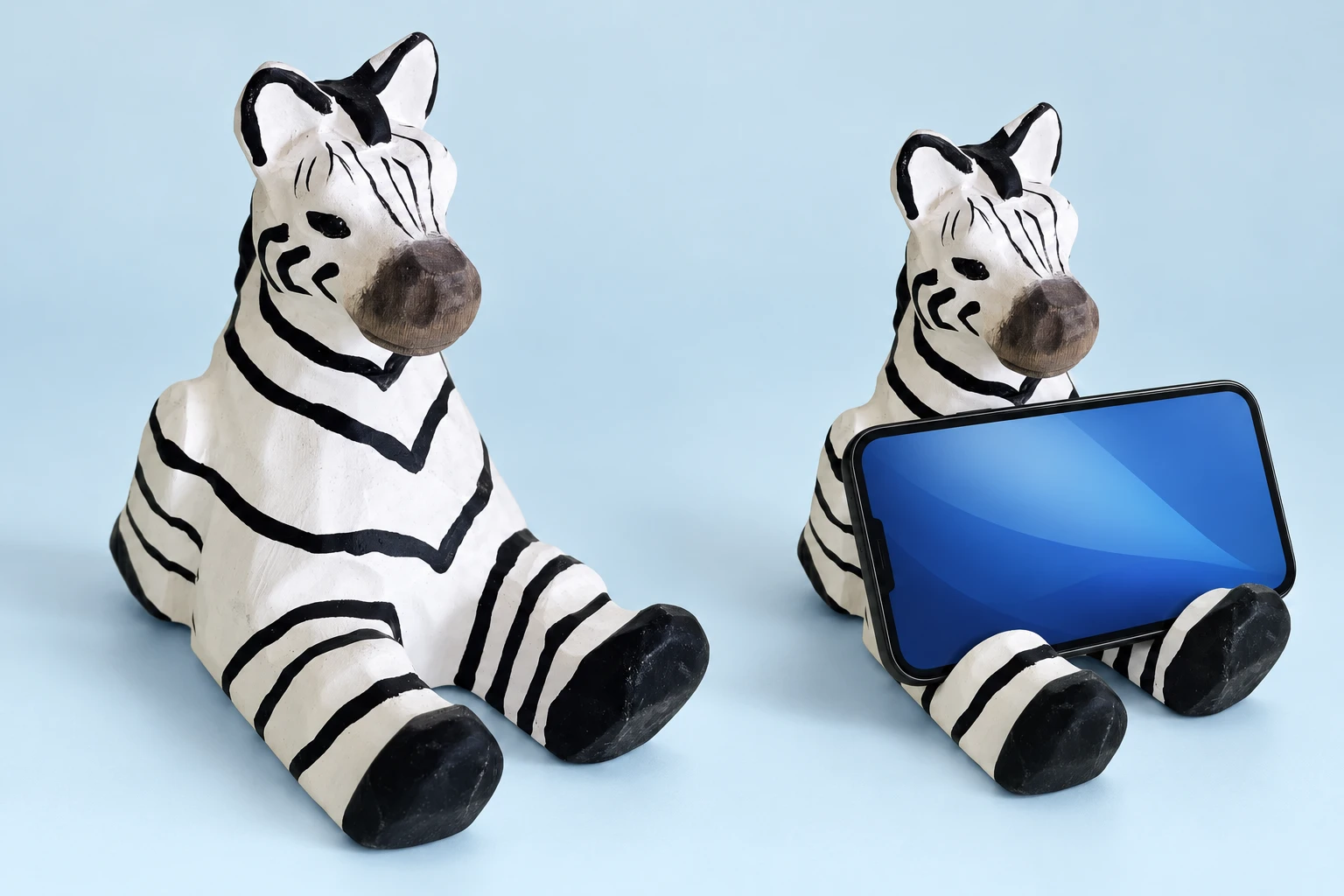 Wooden Zebra Phone Stand