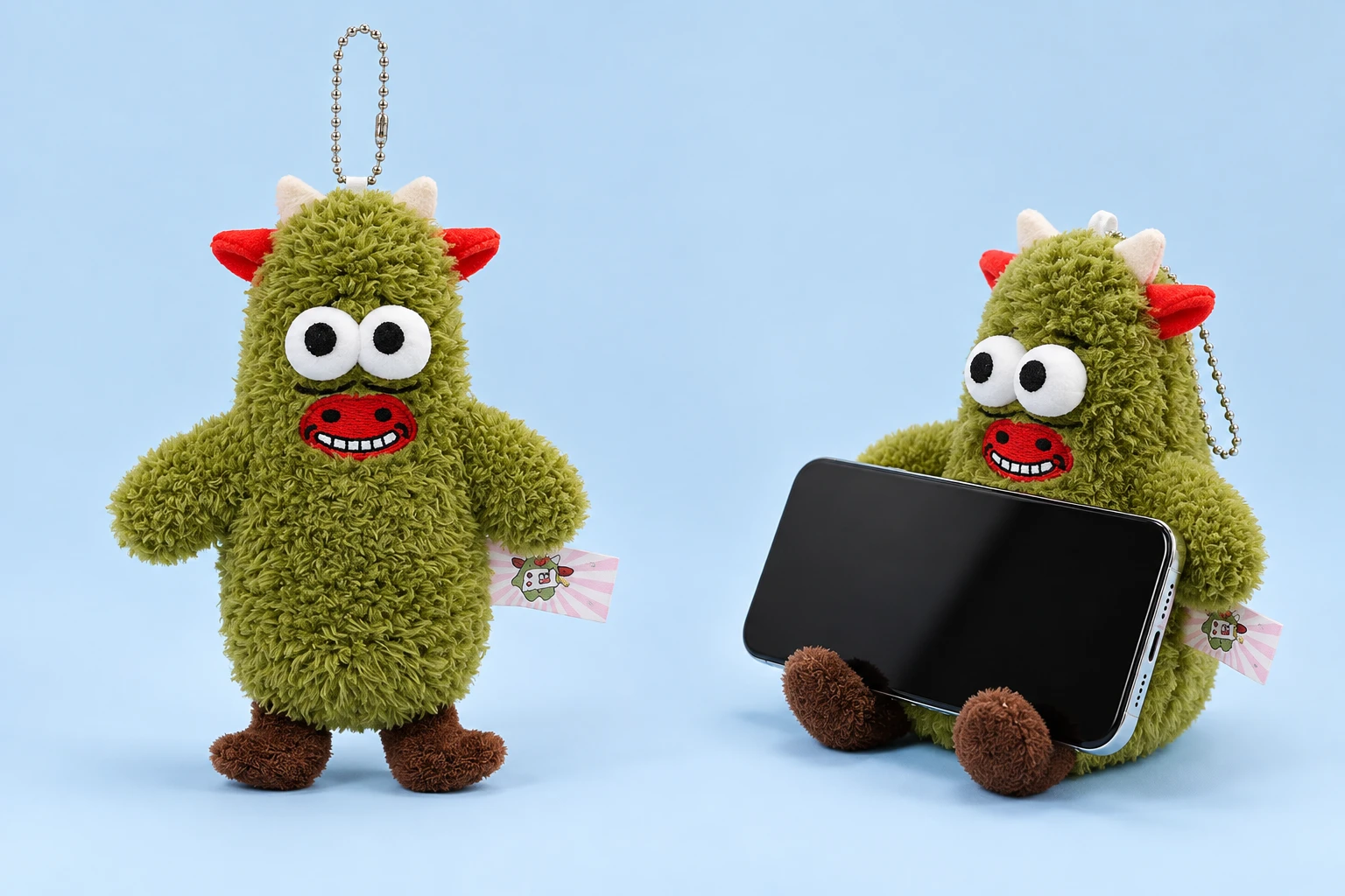 Green Horned Cow Plush Phone Rest