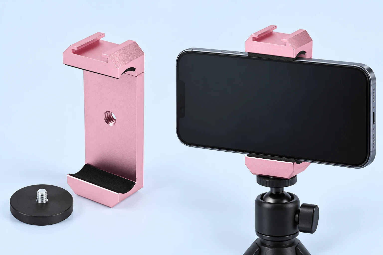 Pastel Pink Cold-Shoe Phone Clamp with Magnetic Base