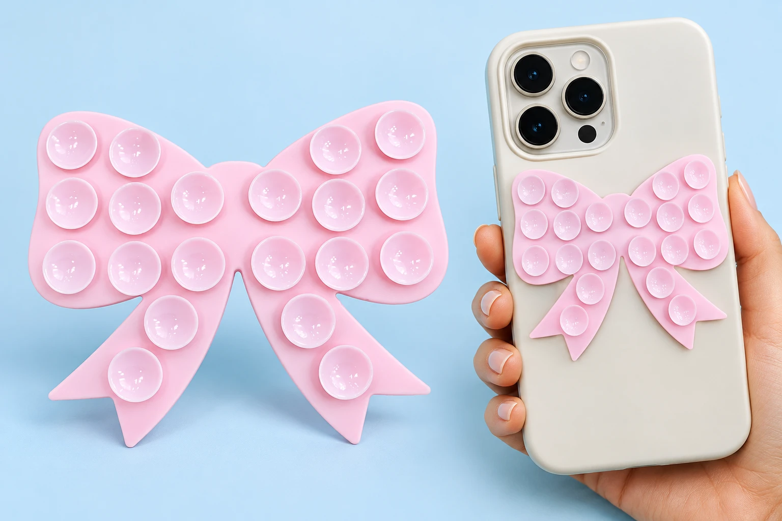 Pale Pink Bow Suction Phone Pad