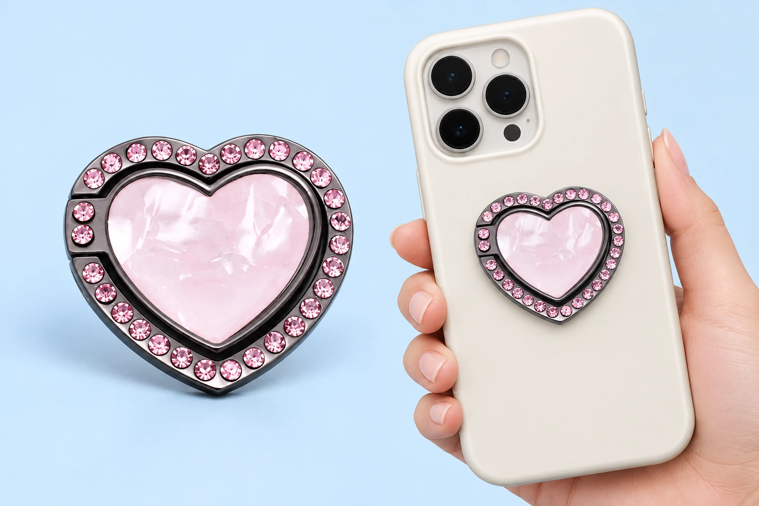 Pink Jeweled Heart-Frame Phone Ring