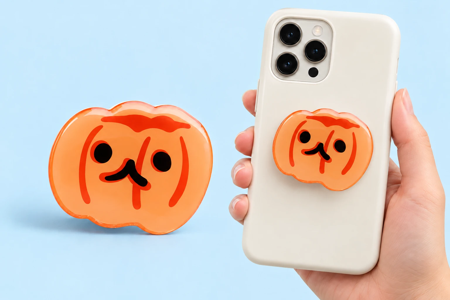 Orange Pumpkin Face Expandable Phone Grip