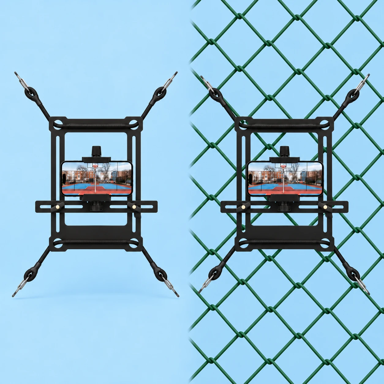 Black LXJ0426 Four-Hook Chain-Link Fence Phone Mount