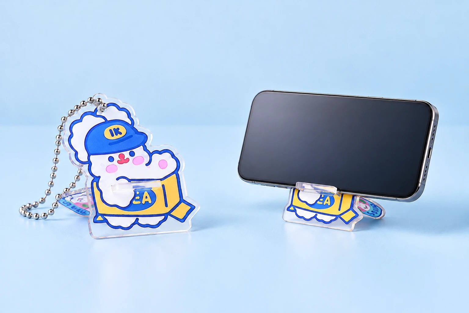 Bunny parcel two-piece acrylic keychain stand and landscape phone illustration