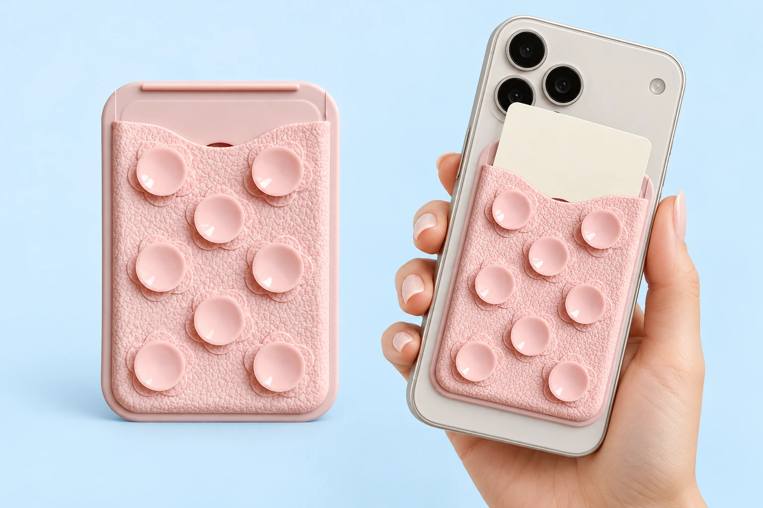 Pink Eight-Cup Magnetic Card-Pocket Phone Holder