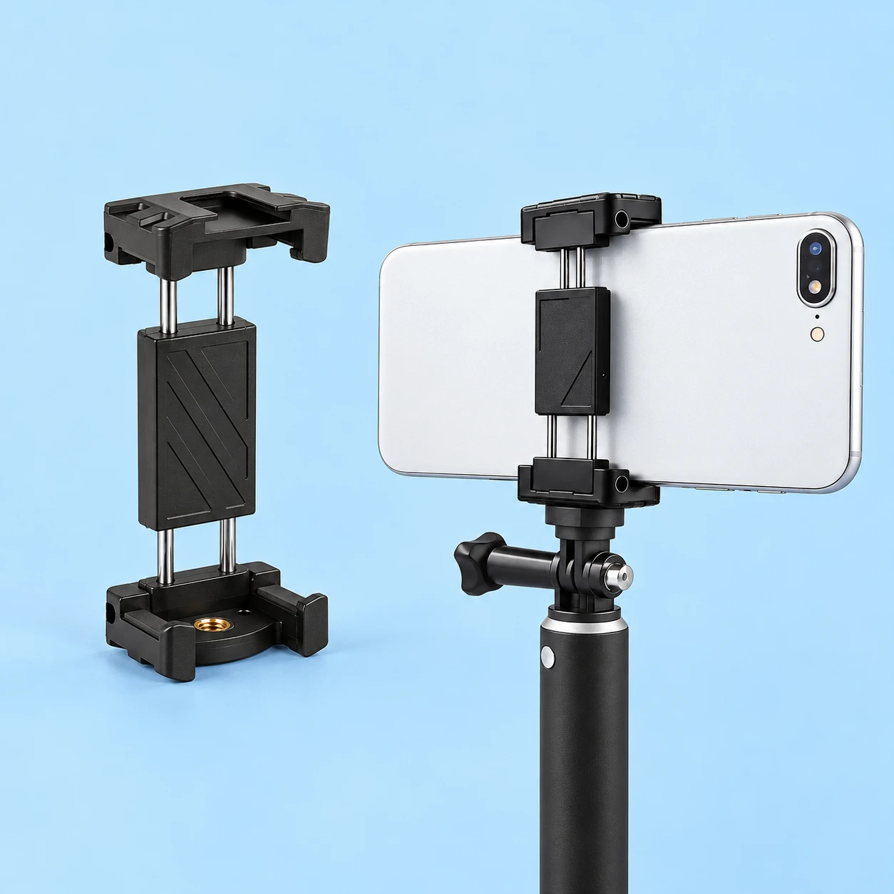 Black Folding Twin-Rail Tripod Phone Clamp