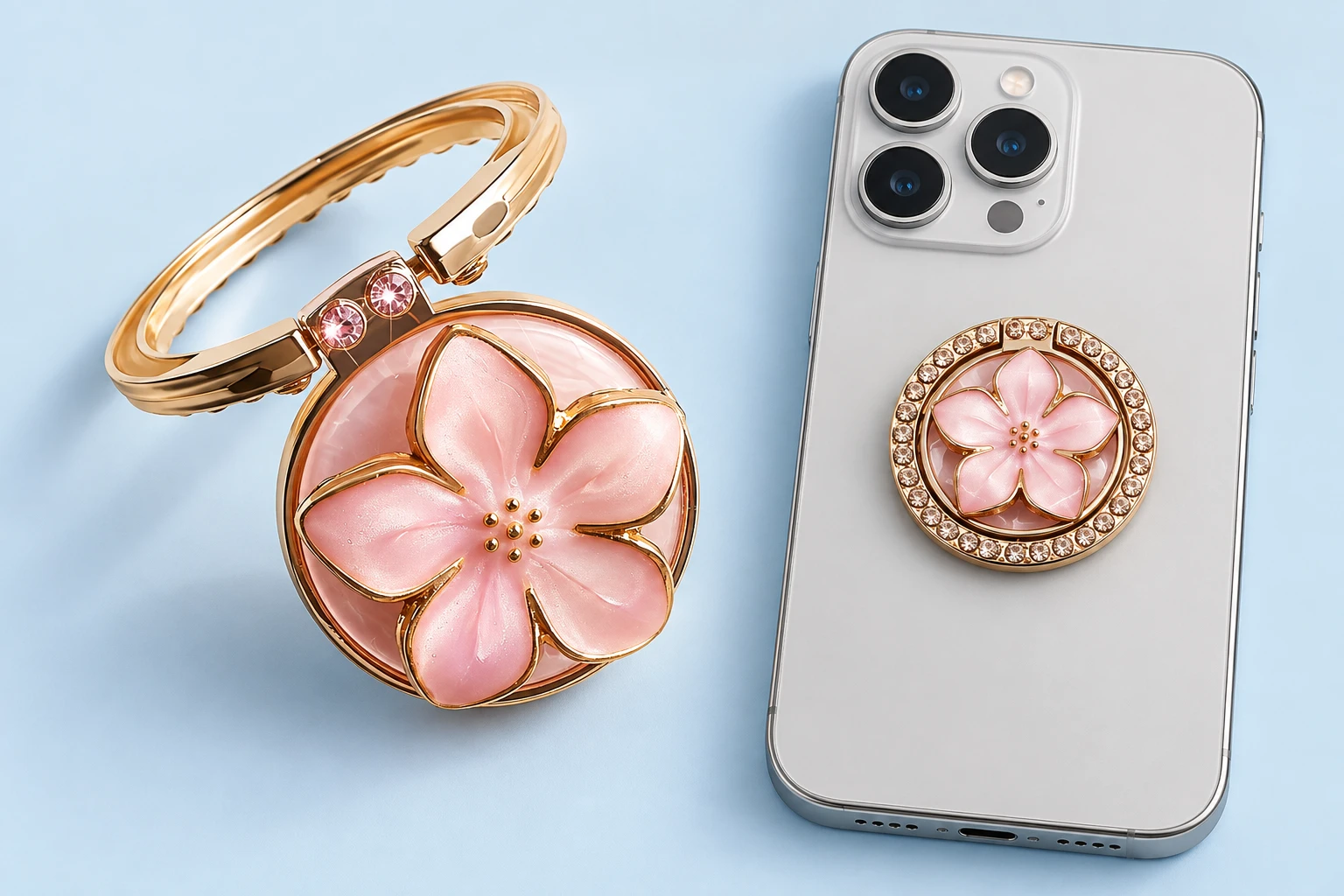Pink Raised Five-Petal Flower Phone Ring