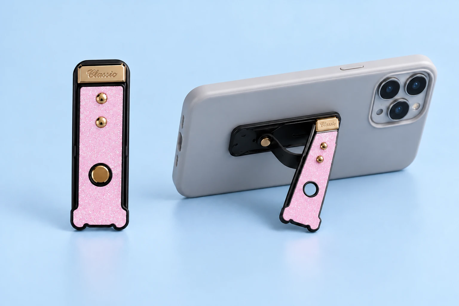 Pastel Pink Glitter Flip-Out Phone Grip Stand