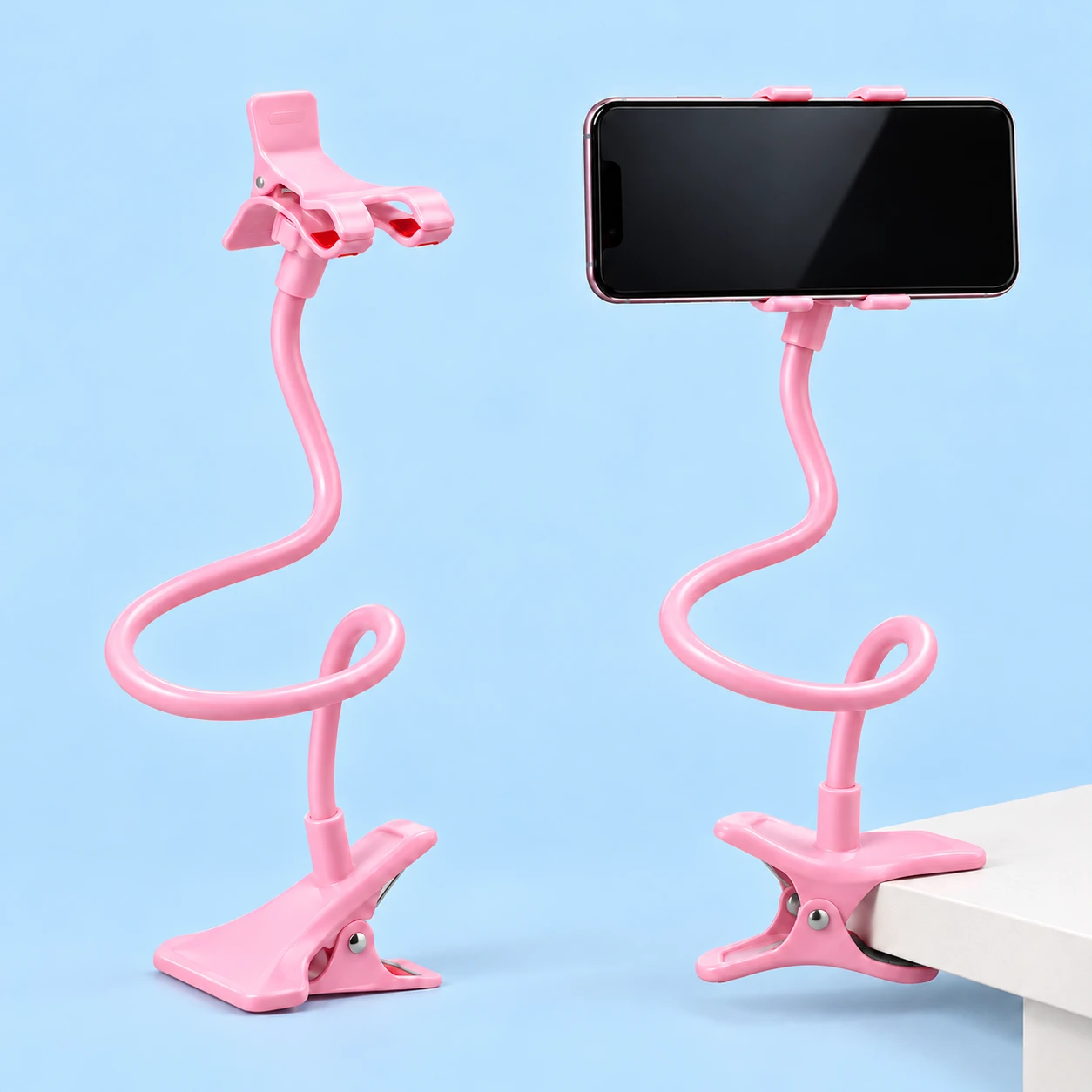 Pastel Pink Clamp-On Gooseneck Phone Holder