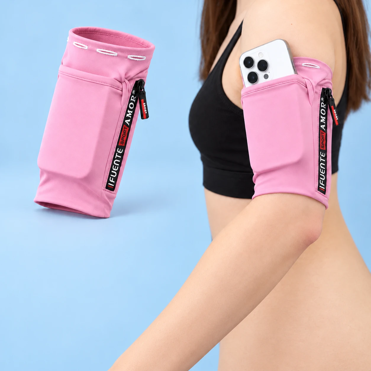 Pastel Pink Side-Zip Phone Pocket Arm Sleeve - M