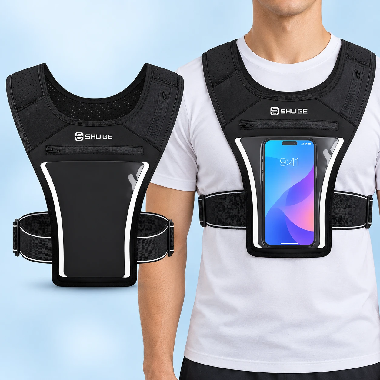Black Windowed Chest Phone Carry Vest