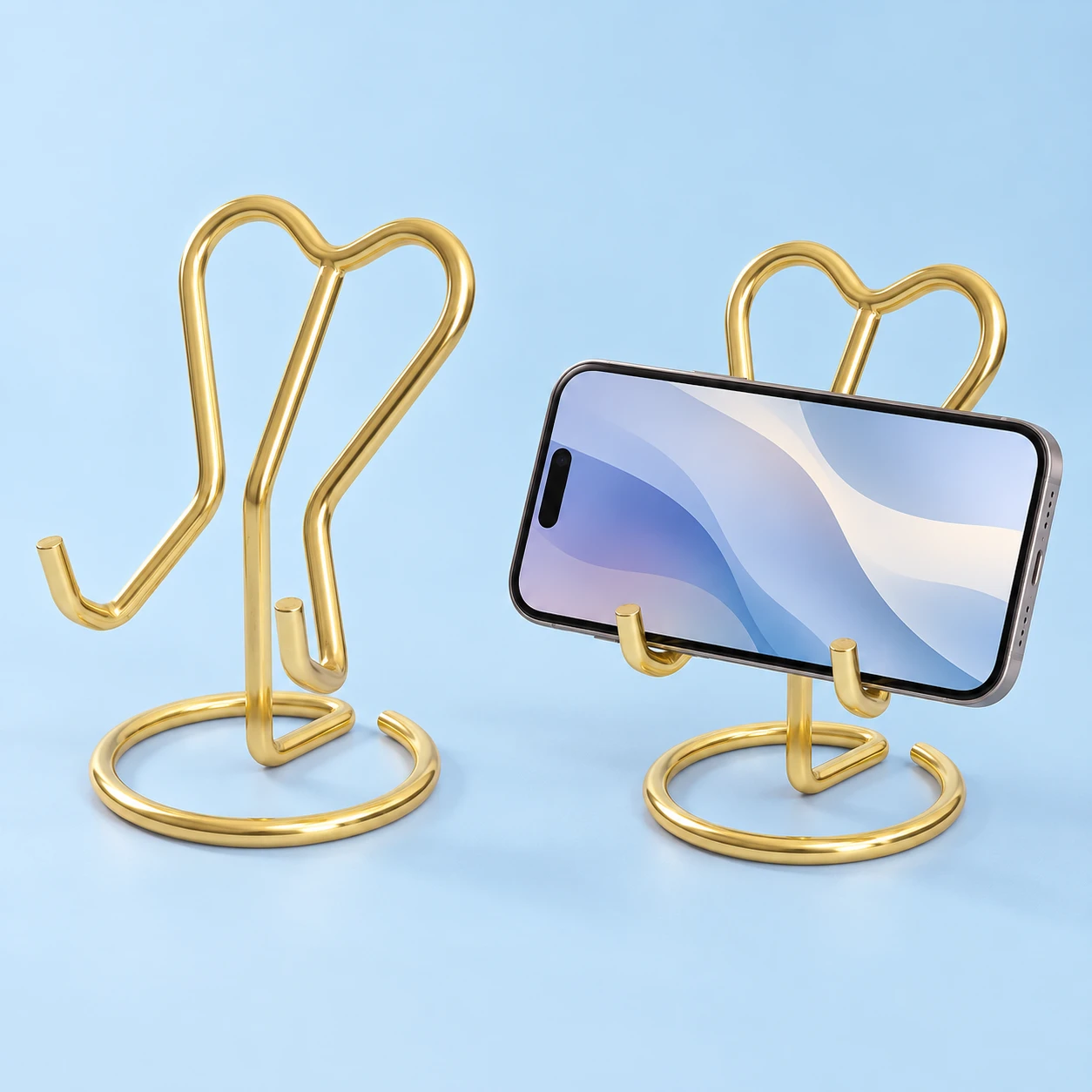 Gold Tall-Heart Open-Wire Metal Phone Stand photo