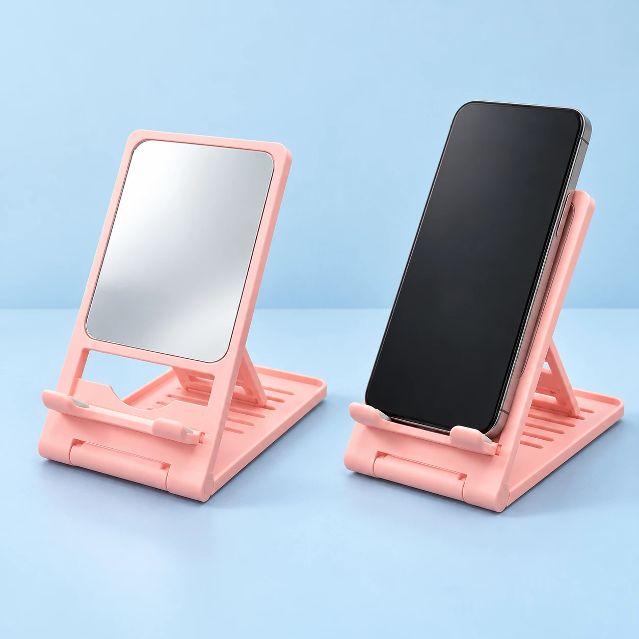 Pink Mirror-Panel Folding Phone Stand