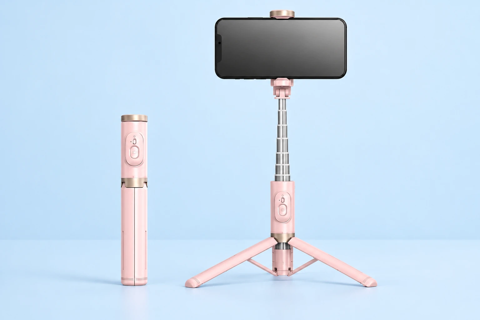 Pastel Pink Braced-Leg Selfie Stick Tripod photo