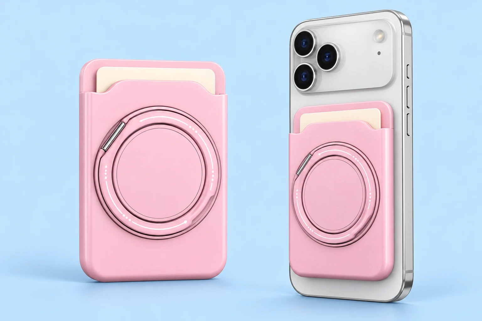 Pastel Pink Circular-Ring Magnetic Wallet Phone Stand photo