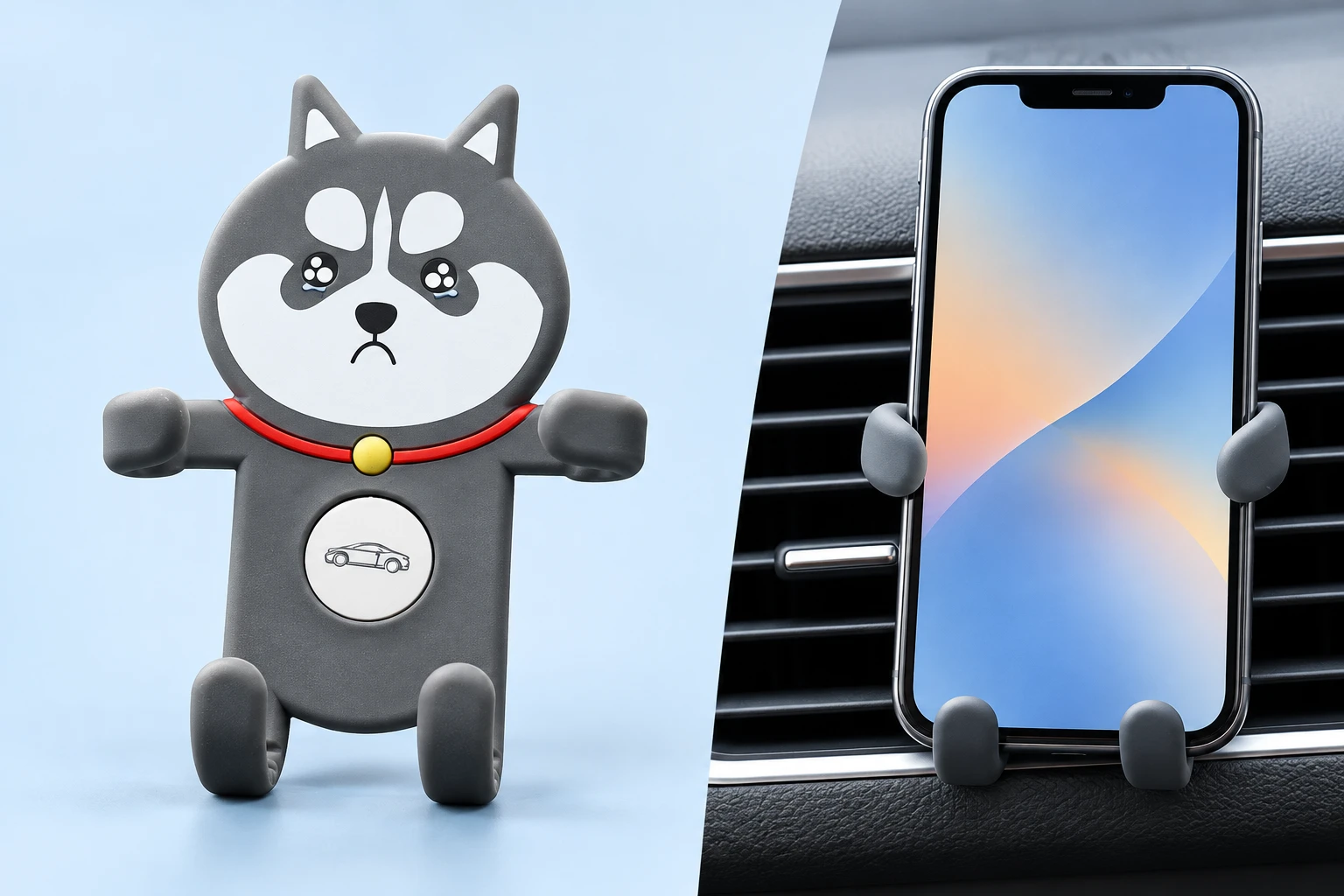 Gray Husky Car Vent Phone Holder