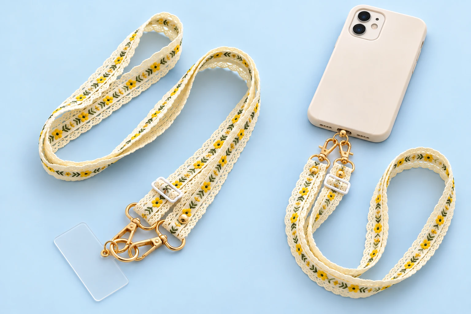 Yellow Flower Lace Crossbody Phone Lanyard photo