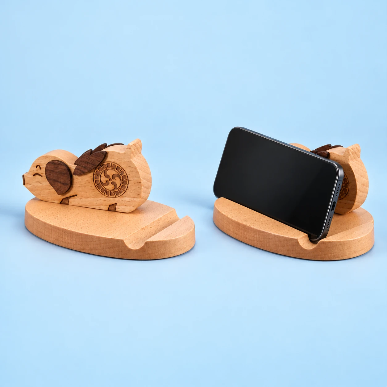 Lying Winged Pig Wooden Phone Stand