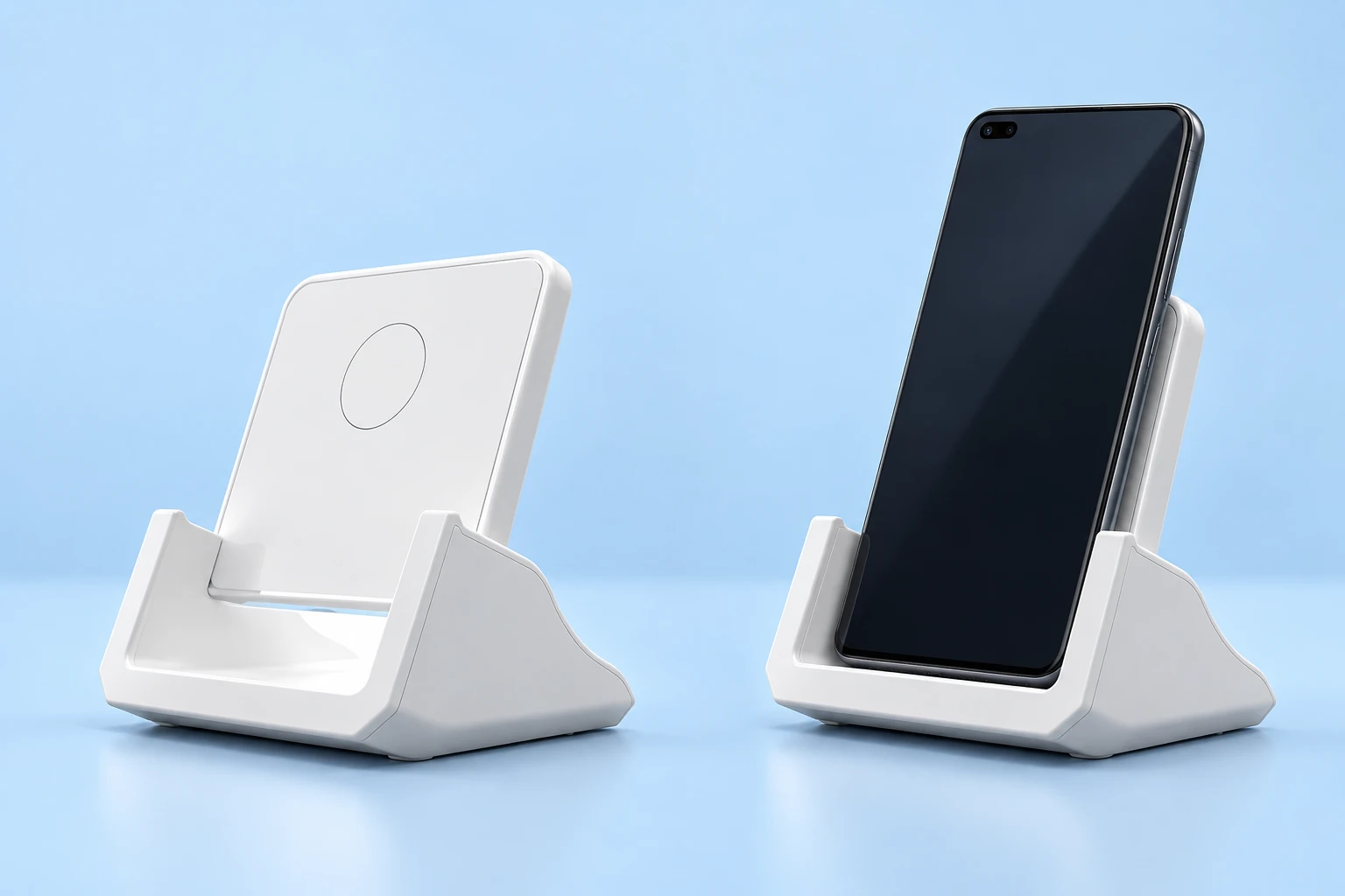 White Recessed-Base Wireless Charging Phone Stand with Cable