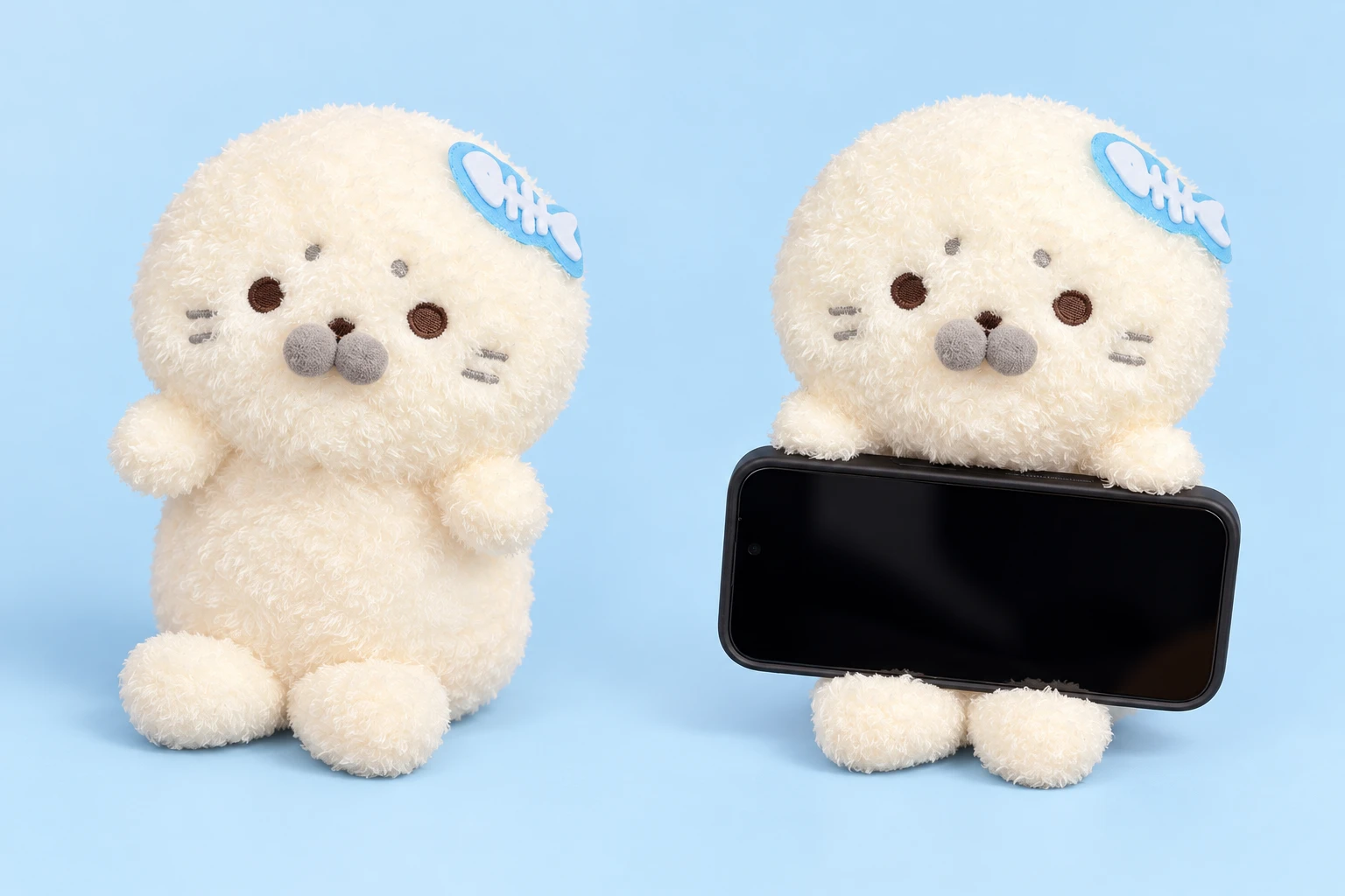 Cream Plush Seal Pillow Phone Stand