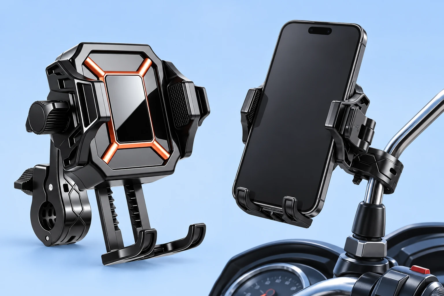 Orange Twin-Rack Mirror-Stem Phone Holder