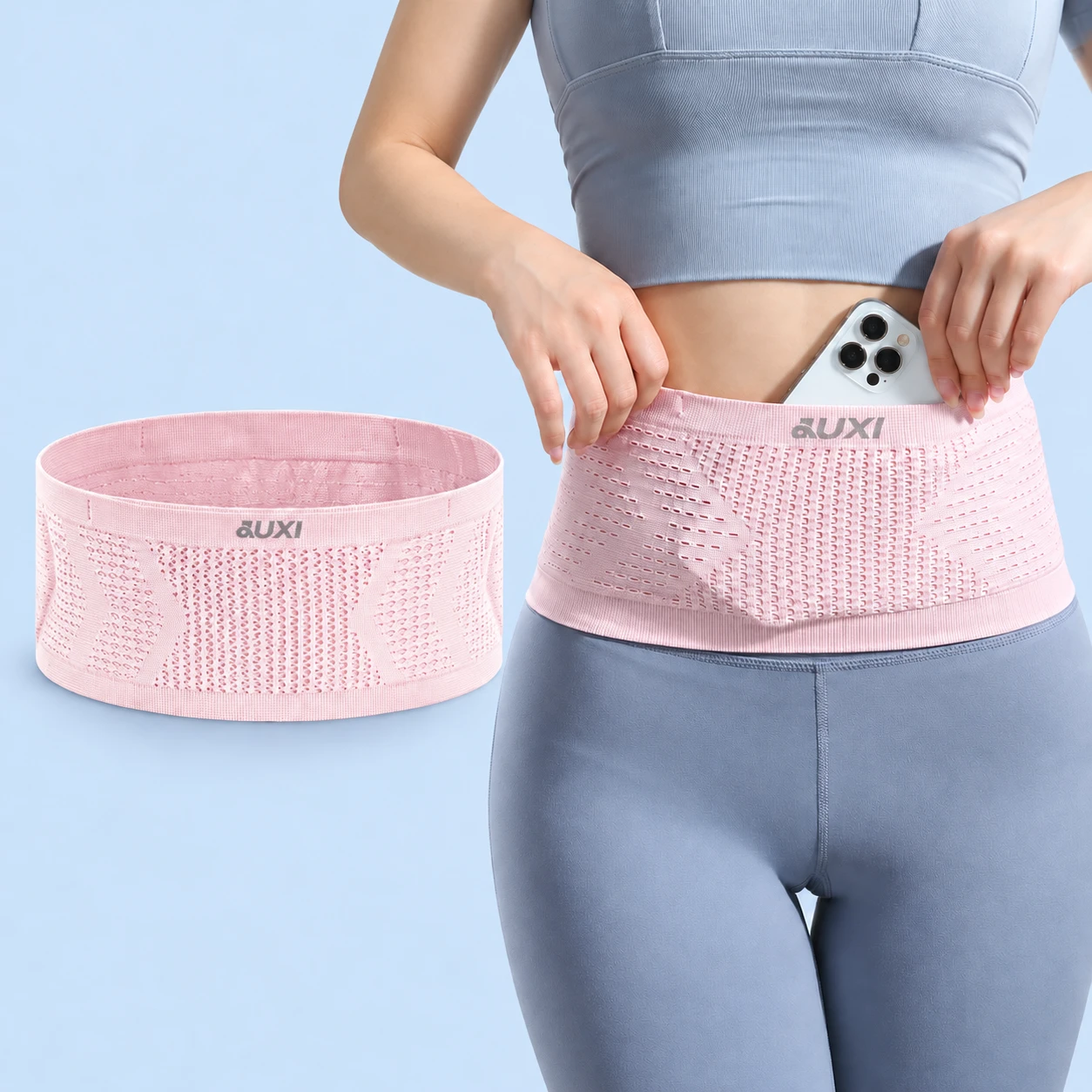 Pastel Pink Knitted Running Phone Belt - Size S