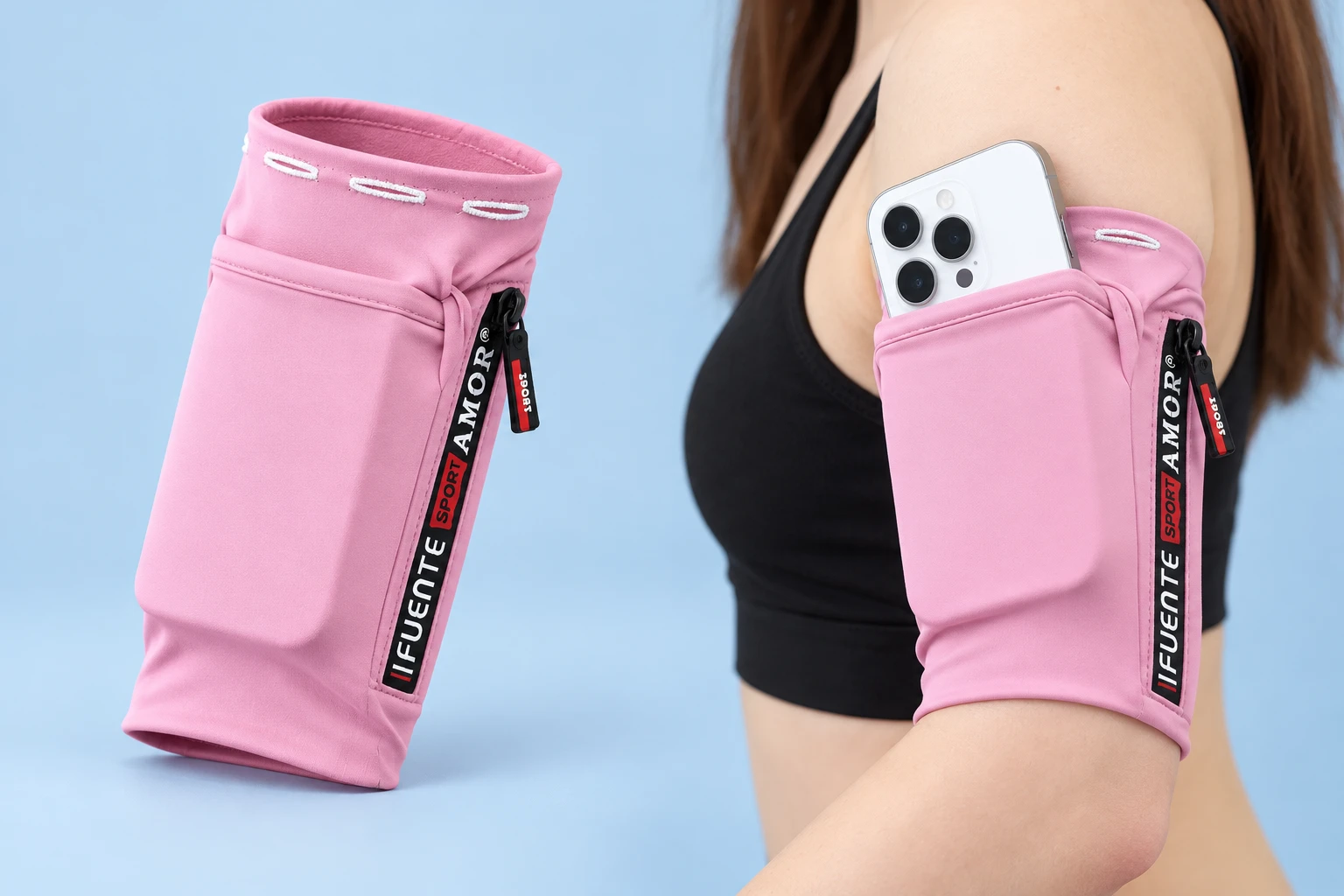 Pastel Pink Side-Zip Phone Pocket Arm Sleeve - M