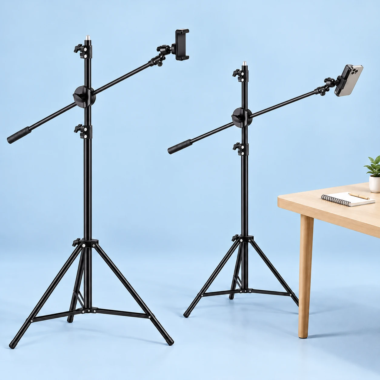 Black Cross-Boom Floor Phone Stand