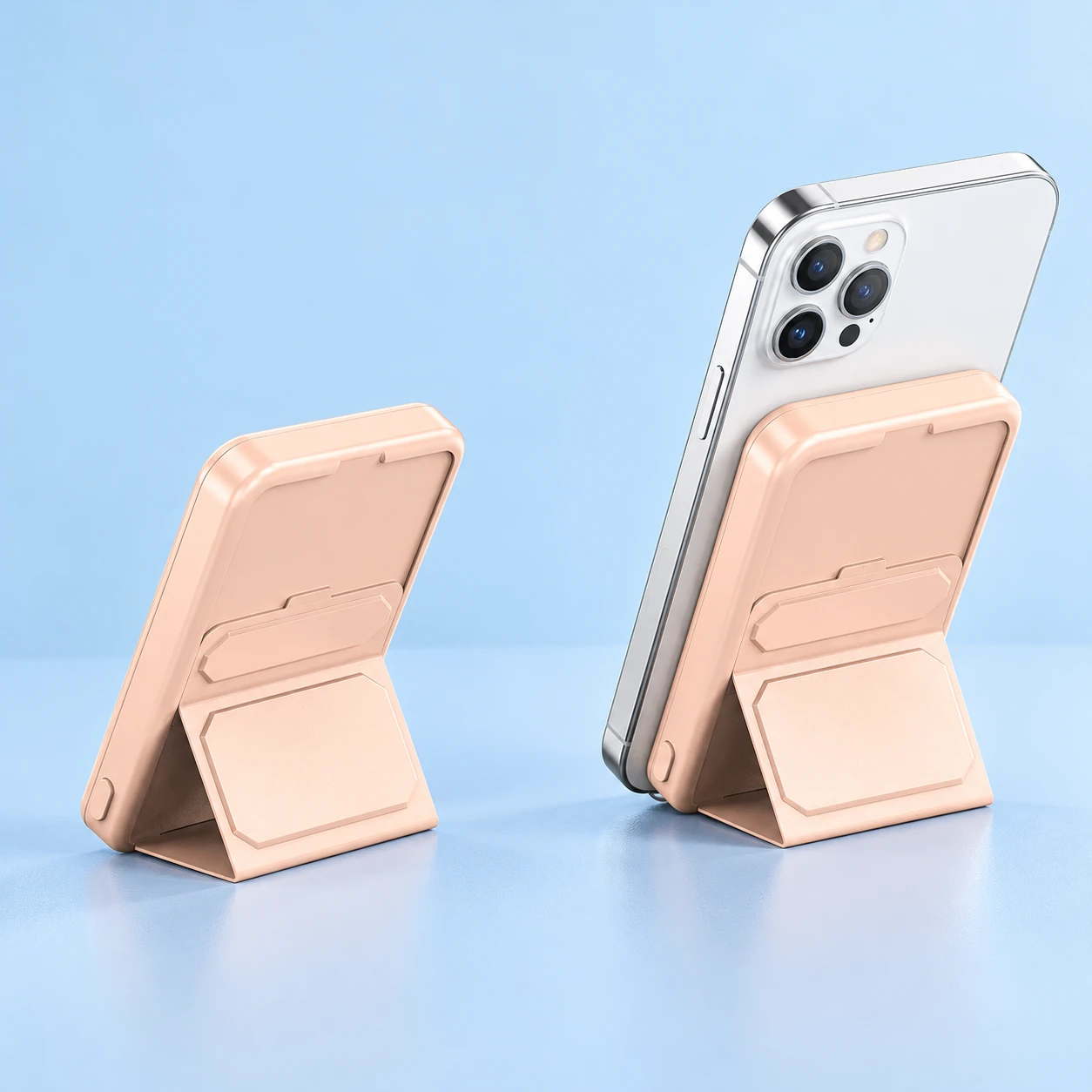 Peach Pink Magnetic Power-Bank Phone Stand with Foldout Panel Support photo