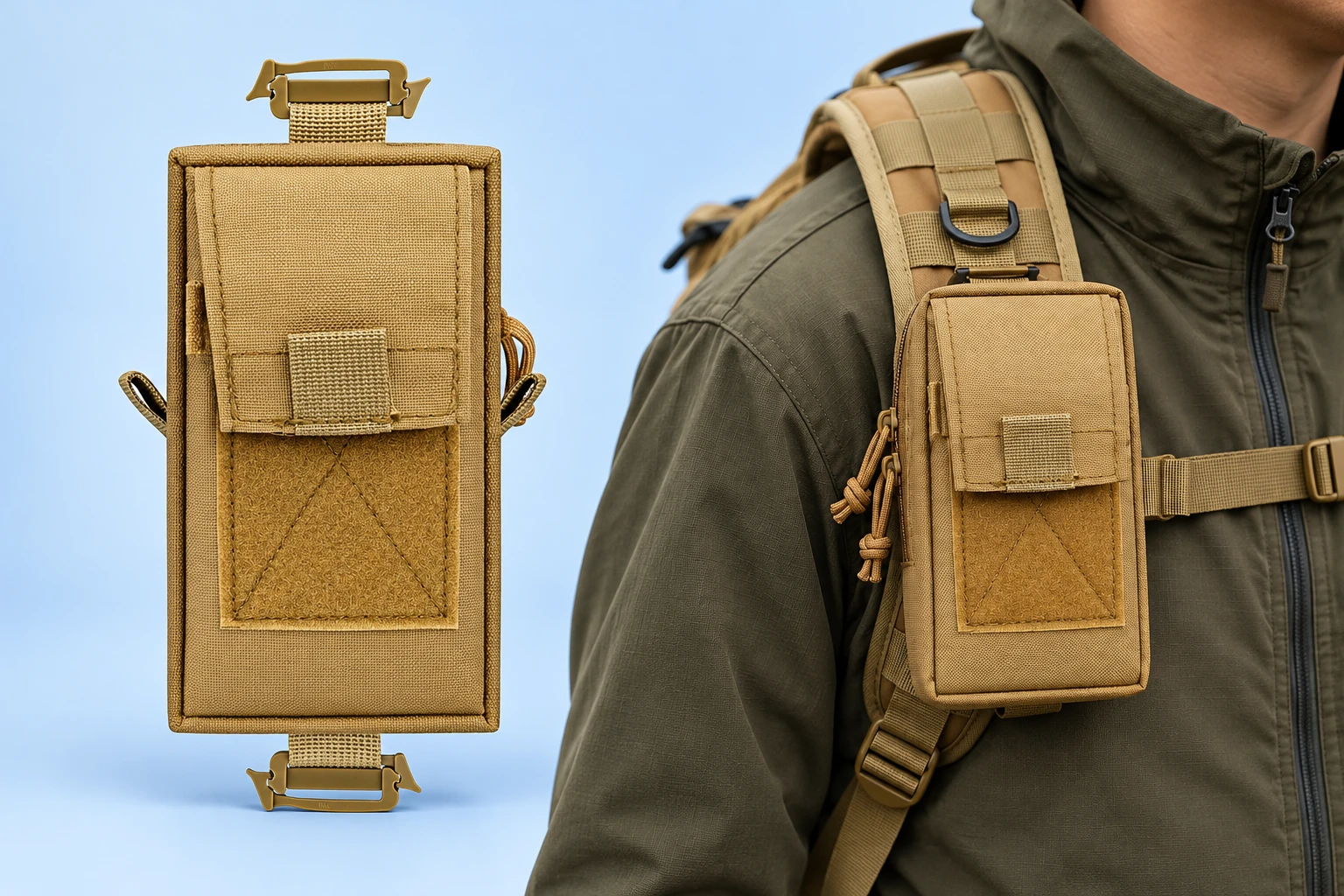 Khaki Shoulder-Strap Phone Carry Pouch