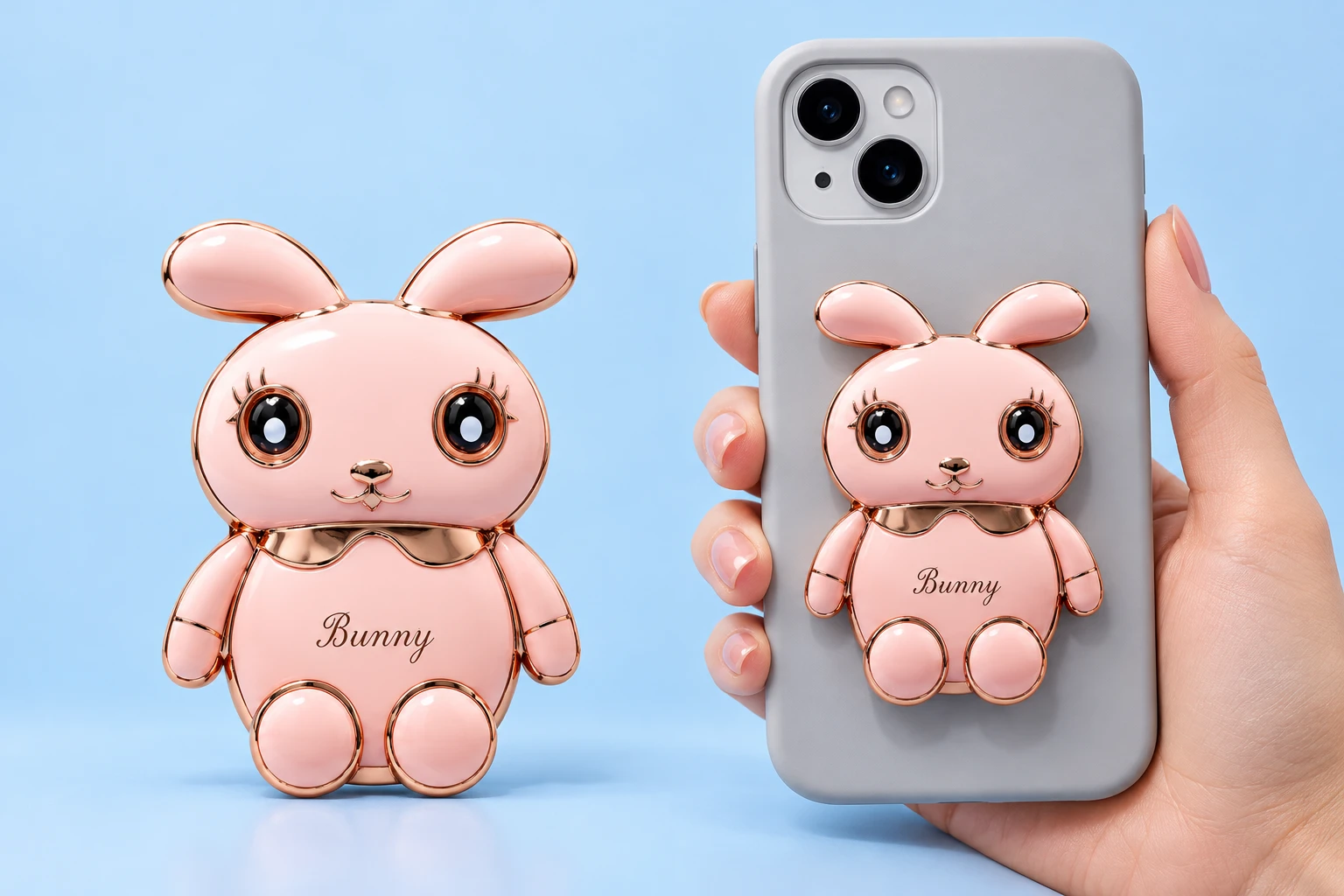 Pink Gold-Trim Full-Body Bunny Phone Kickstand