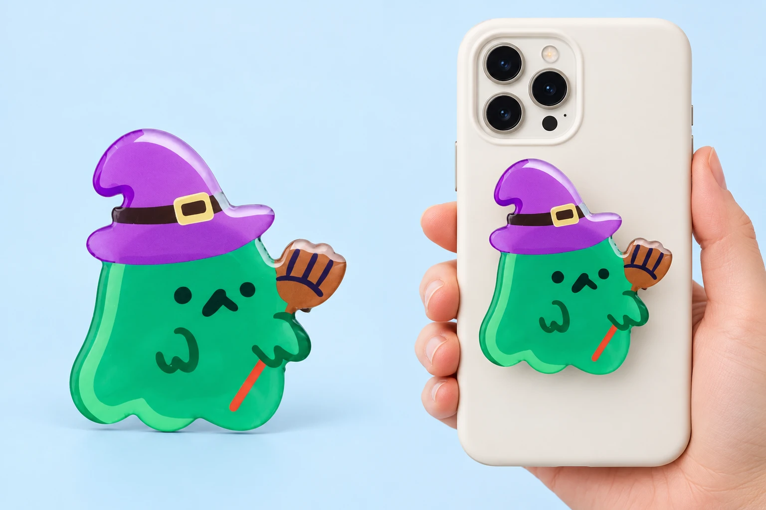 Green Witch-Hat Ghost Expandable Phone Grip