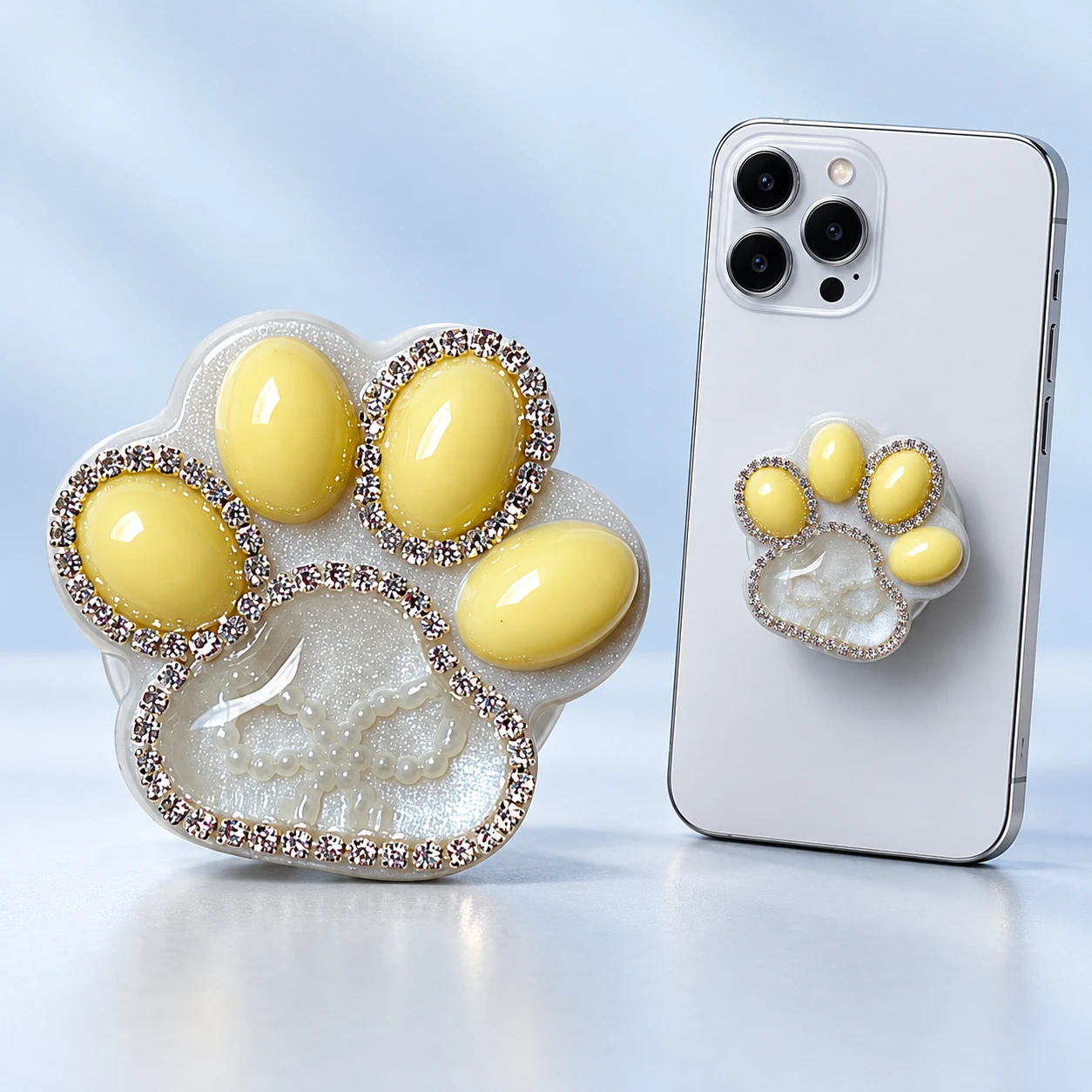 Yellow Rhinestone Paw Phone Grip