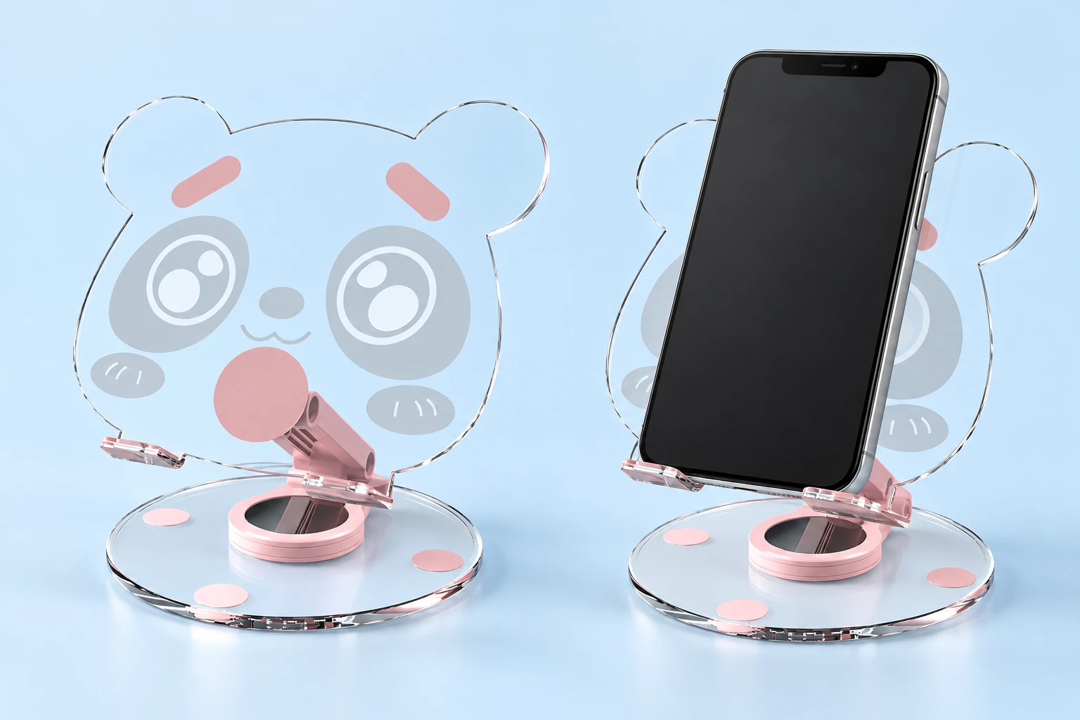 Pink Panda-Head Rotating Folding Phone Stand