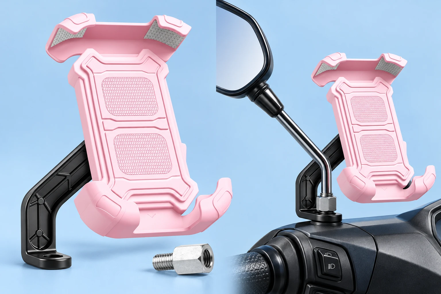 Pastel Pink Four-Corner Motorcycle Mirror Phone Mount