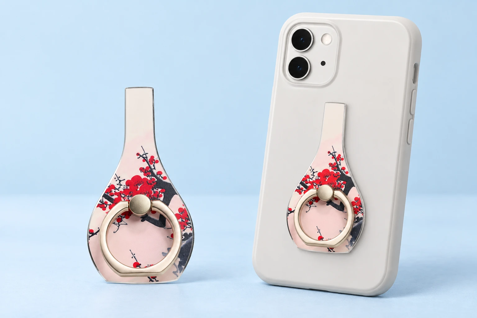 Blush Plum-Blossom Vase Phone Ring Holder