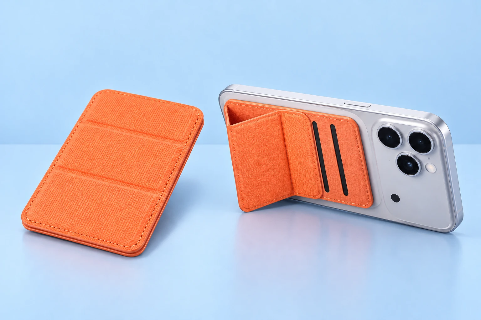 Orange Three-Fold Magnetic Phone Wallet Stand