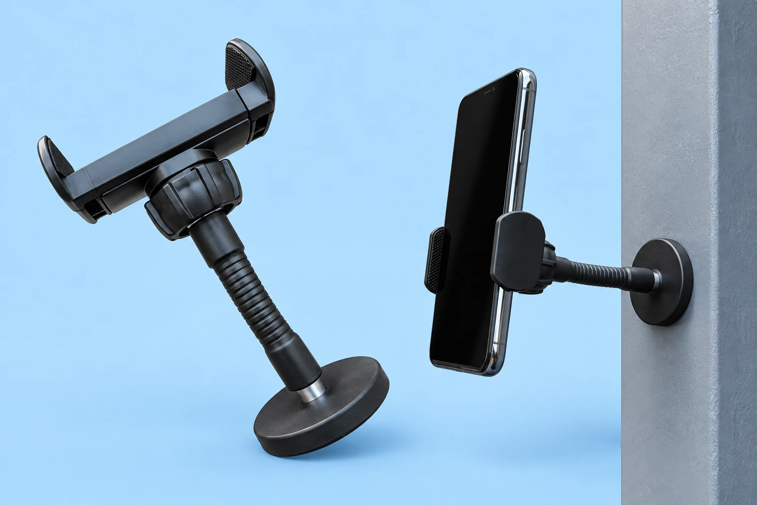 Black Magnetic-Base Gooseneck Phone Holder