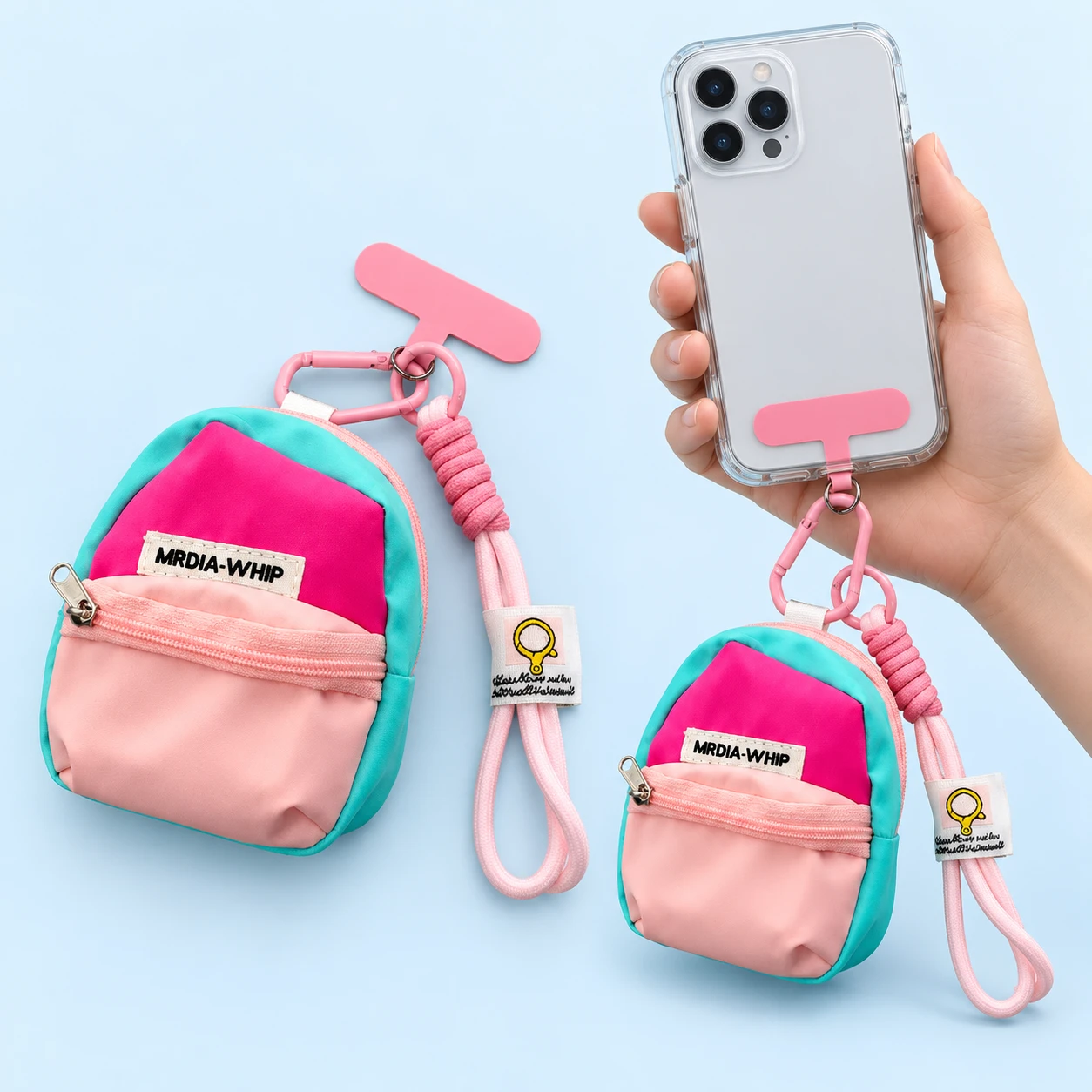 Pink and Turquoise Mini-Pouch Phone Lanyard Kit