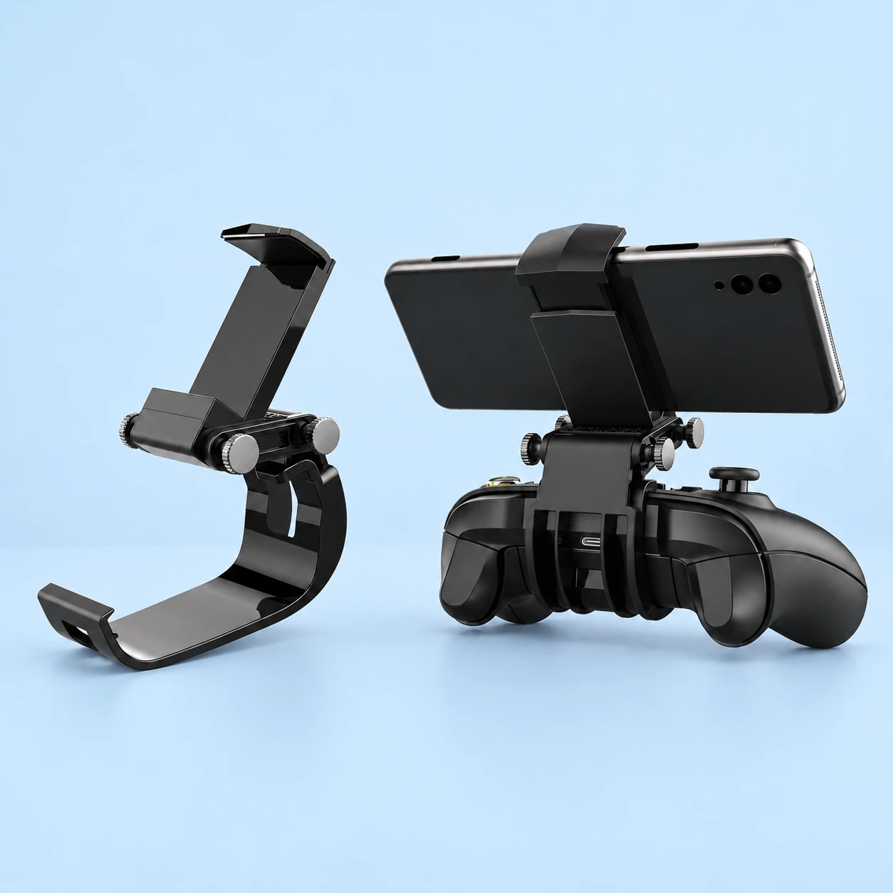 Black Straight-Link Controller Phone Clip with Curved C Saddle