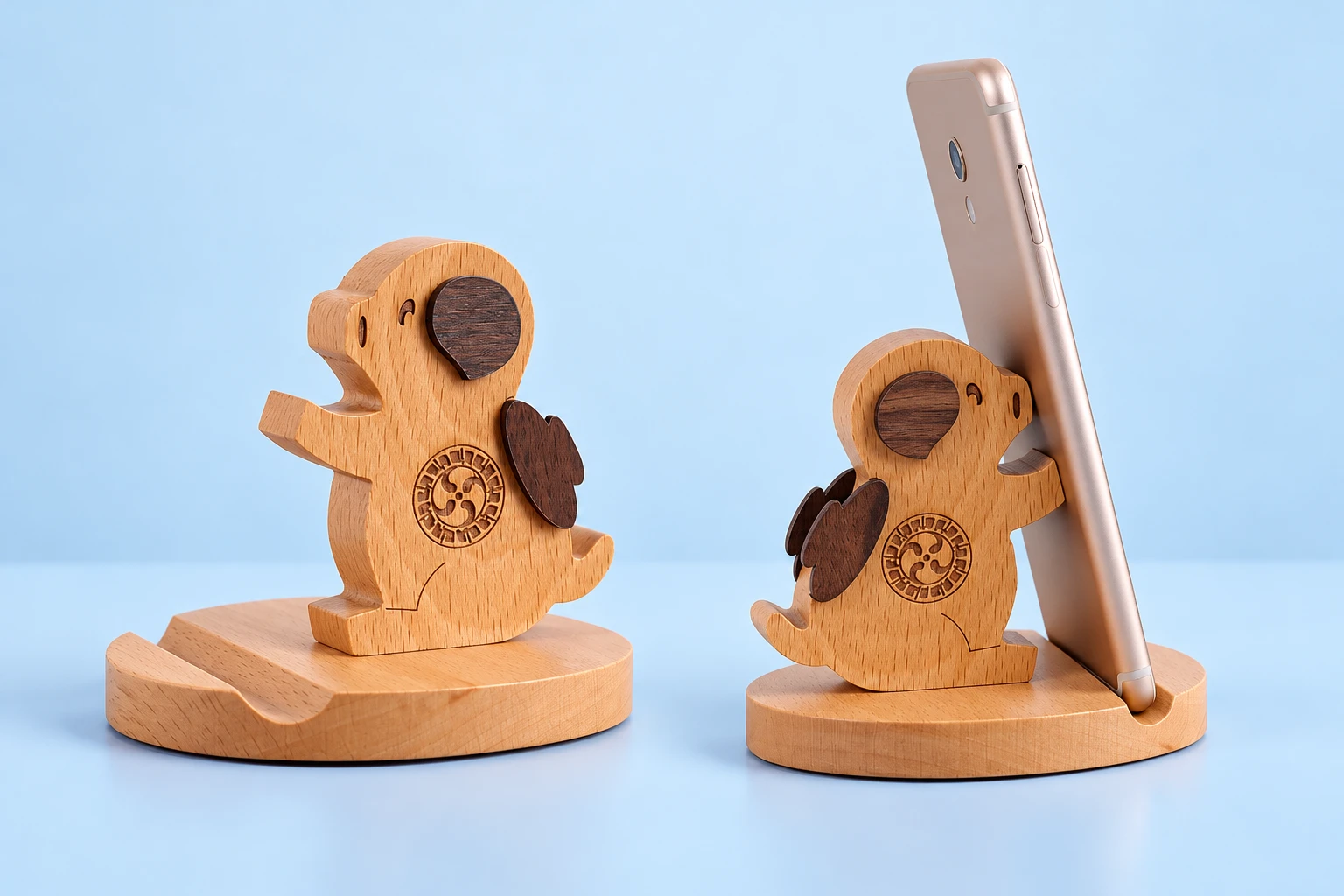 Seated Winged Pig Wooden Phone Stand
