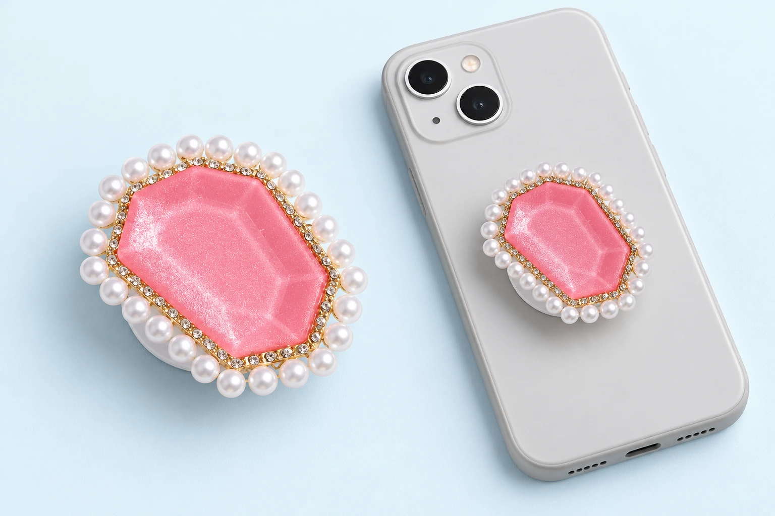Pink Pearl-Effect Border Geometric Phone Grip