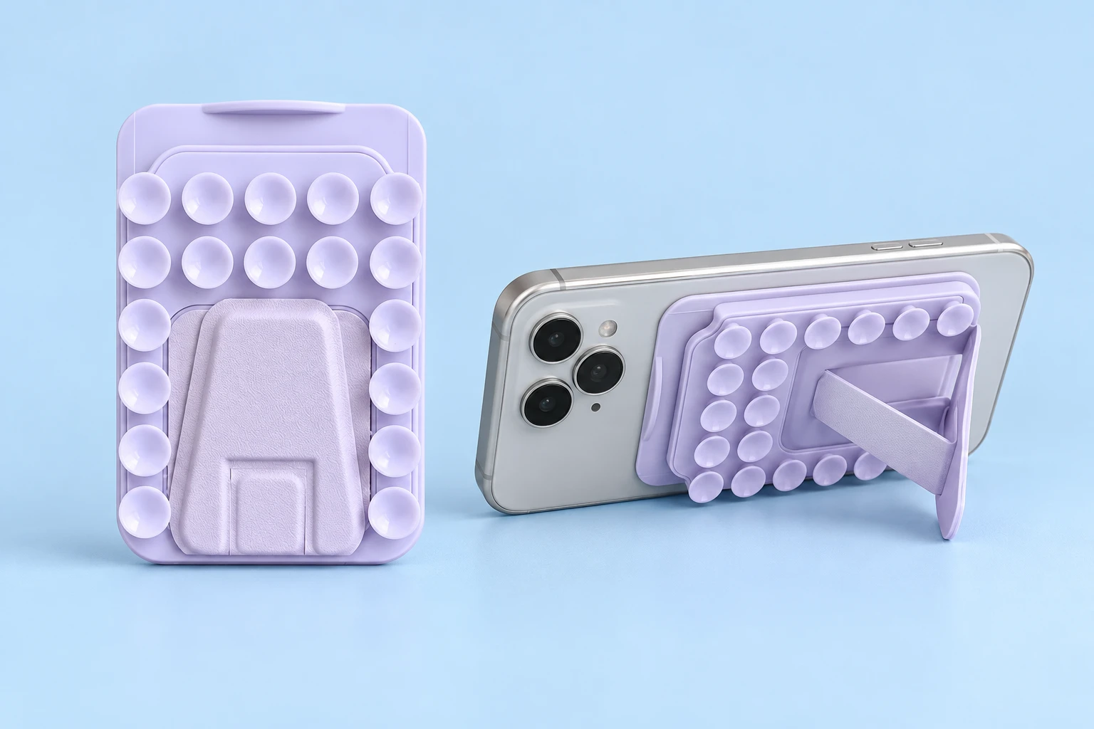 Lilac Suction-Cup Card Pocket Phone Stand
