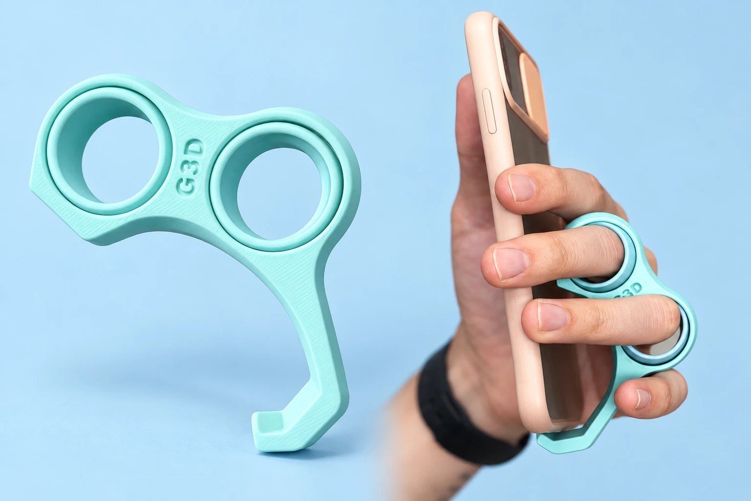 Soft Mint Twin-Ring Phone Grip with Bottom Hook