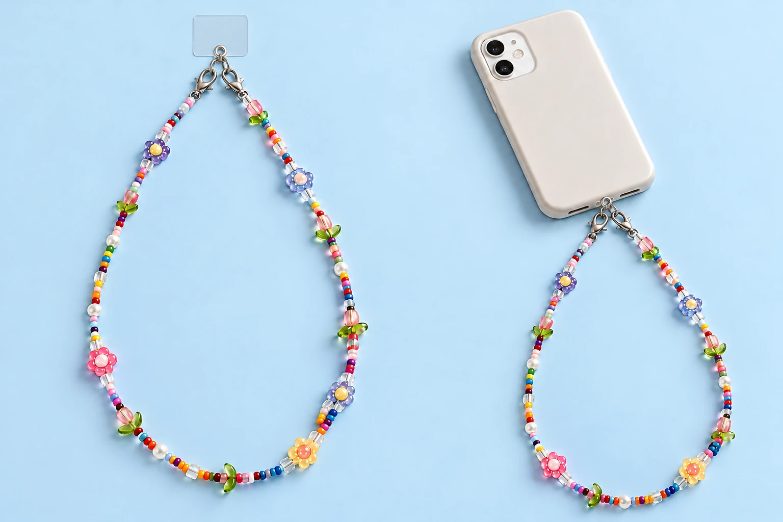 Pastel Tulip Beaded Phone Lanyard