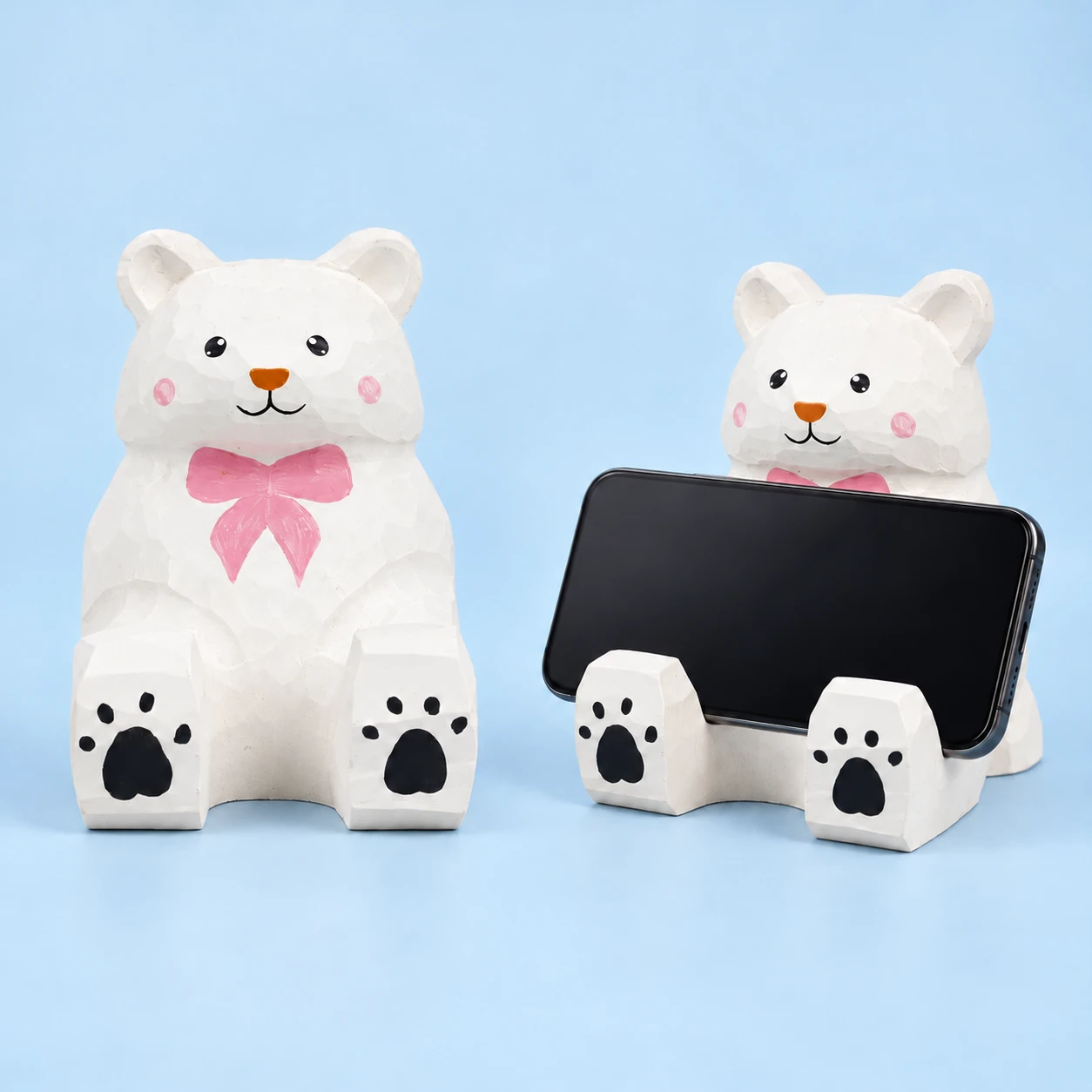 White Wooden Bear Phone Stand