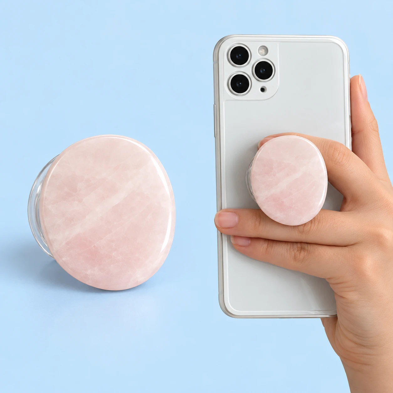 Pale Pink Pebble-Shape Expandable Phone Grip